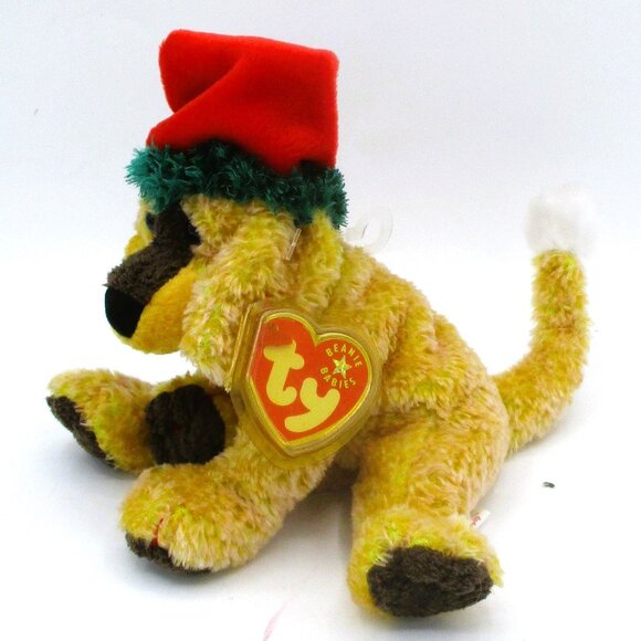Ty Beanie Babie Jinglepup Holiday Plush Red Santa Hat & Green Trim Brand New - Picture 2 of 3